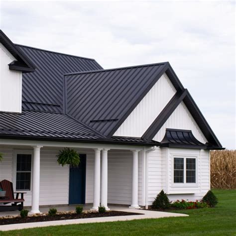 tin look metal roof on ranch house|black metal farmhouse roof colors.